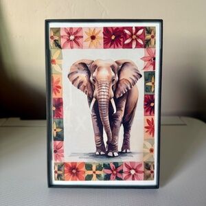 4x6" Vibrant Elephant Art Print with Floral Accents -unframed